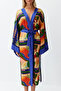Soyut Desenli Dokuma Maxi Plaj Kuşaklı Kimono&Kaftan TBESS24KM00024 - 3