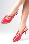 Naomi Red Color Patent Leather Open Back Tape Detailed Short Heeled Women's Shoes - 6