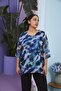 WOMEN'S BLUE SUMMER SHIRT RMG TRUVAKAR SLEEVE PATTERNED LARGE SIZE BLUZ 06292 BLUE - 3