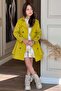 Girl's Floral Patterned Pleated Yellow Trench Coat Dress