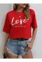 Red Love Printed Women's / Girls' Oversize Red Salas T-Shirt Boyfriend