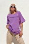 Purple Minimalist Printed Crew Neck T-shirt - 2