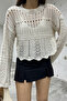 Women's Cream Openwork Knitwear Blouse - 3
