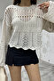 Women's Cream Openwork Knitwear Blouse - 8