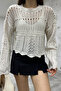 Women's Cream Openwork Knitwear Blouse - 6