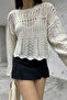 Women's Cream Openwork Knitwear Blouse - 2