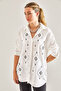 Women's White Sequin Embroidered Sofia Linen Shirt 60181011 - 4