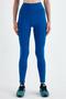 Women's Blue Plain Long Sports Leggings - 4