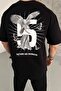 Unisex Oversize Loose Fit Back Print Detailed Crew Neck Black T-Shirt
