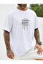 Oversize White Line Printed Relaxed Fit T-Shirt Boyfriend - 2