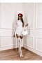Women's White Stand Collar Special Design Lace & Fluffy Waist Fitted Lined Dress