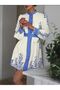 Women's Colorful Stand Collar Crepe Fabric Front Buttoned Midi Dress with Belt - 3