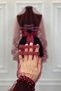 Burgundy Bridal Veil Set, Double Row Glass Beads and Pearls Embroidered, Henna Veil Set 6 Pieces - 5