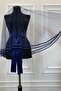 Navy Blue Bridal Veil Set, Double Row Glass Beads and Pearls Embroidered, Henna Veil Set 6 Pieces - 7