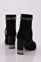Women's Pointed Toe Silver Rope Stone Heeled Boots Black Suede 9143284 - 3