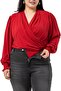 Plus Size Double Breasted Sleeve Red Blouse with Rubber Gipe Detail and Snap Fasteners - 4