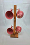 Kitchen Counter Top Wooden Coffee Stand Cup Hanger Organizer Coffee Corner Hotel Cafe Bar 6 Hooks - 6
