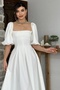 Women's Atlas Fabric Strapless Collar Pleated Flared Cut Short Balloon Sleeve Midi Length White Dress 167 - 7