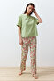 Yeşil %100 Pamuklu Çiçekli Örme Pijama Takımı THMSS24PT00230 - 2