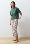 Green 100% Cotton Floral T-shirt & Capri Knit Pajama Set THMSS24PT00216 - 2