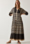 Women's Black Beige Patterned Oversize Summer Viscose Dress DD01307 - 2