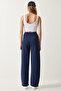 Women's Navy Blue Raised Straight Leg Thick Sweatpants HF00445 - 7