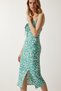 Women's Light Green Floral Slit Summer Knitted Dress CI00029 - 3