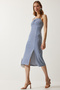 Women's Navy Blue Double Strap Patterned Knitted Dress MC00262