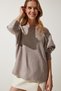 Women's Beige Boat Neck Seasonal Oversize Knitwear Sweater YG00105 - 2