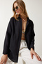 Women's Black Pocket Oversize Muslin Shirt MX00150