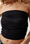 Women's Black Gathered Strapless Collar Knitted Blouse UB00243 - 4
