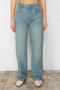 Blue Faded Effect Vintage High-Waisted Wide-Leg 100% Cotton Non-Stretch Jeans TWOSS23JE00166 - 5