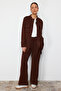 Brown Belted Pocket Detailed Diver/Scuba Knitted Bottom-Top Suit Tctss24Us00043 - 2