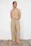 Bej %100 Keten Beli Lastikli Yüksek Bel Wide Leg Pantolon TWOSS24JE00249 - 7