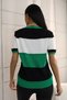 Bicycle Round Neck Short Sleeve Openwork Hollowed Color Block Summer Stretchy Knitwear Blouse - 2