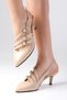 Naomi Nude Patent Leather Open Back Tape Detailed Short Heeled Women's Shoes