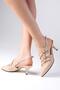 Naomi Nude Patent Leather Open Back Tape Detailed Short Heeled Women's Shoes - 5