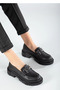 Women's Loafer Buckle Thick Sole Black Flat Shoes - 4