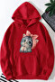 Cute Cat Printed Women's Hooded Sweatshirt