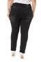 Large Size High Waist Slim Leg Black Denim Trousers - 3