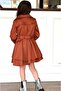 Girl's Floral Patterned Pleated Dress with Tile Trench Coat - 3