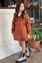 Girl's Floral Patterned Pleated Dress with Tile Trench Coat - 4