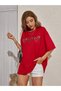 Three Hearts Printed Women's / Girls Oversize Red Casual T-Shirt Boyfriend - 2