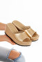 Women's Straw Filled Comfort Matte Gold Slippers - 3
