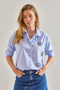 Women's Baby Blue Striped Shirt with Brooch 60181023 - 6