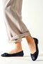 Genuine Leather Navy Blue Women's Leather Ballerinas Dp58-4053 - 6