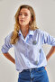 Women's Baby Blue Striped Shirt with Brooch 60181023 - 3
