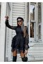 Women's Black Stand Collar Special Design Lace & Fluffy Waist Fitted Lined Dress - 3