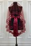 Burgundy Bridal Veil Set, Double Row Glass Beads and Pearls Embroidered, Henna Veil Set 6 Pieces - 3