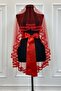 Red Bridal Veil Set, Double Row Glass Beads and Pearls Embroidered, Henna Veil Set 6 Pieces - 8